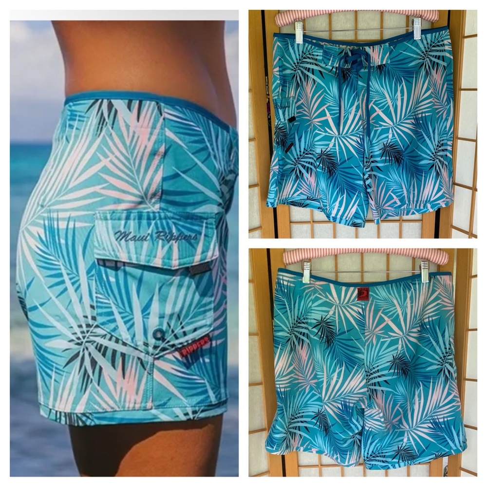 Maui Rippers Tropical Beach Sunset Palm Print Board Shorts SZ 12